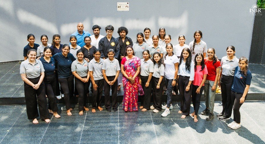 ISBR Business School students participating in a self-defense masterclass led by OSK Federation of India to promote personal safety, confidence, and leadership among young women.
